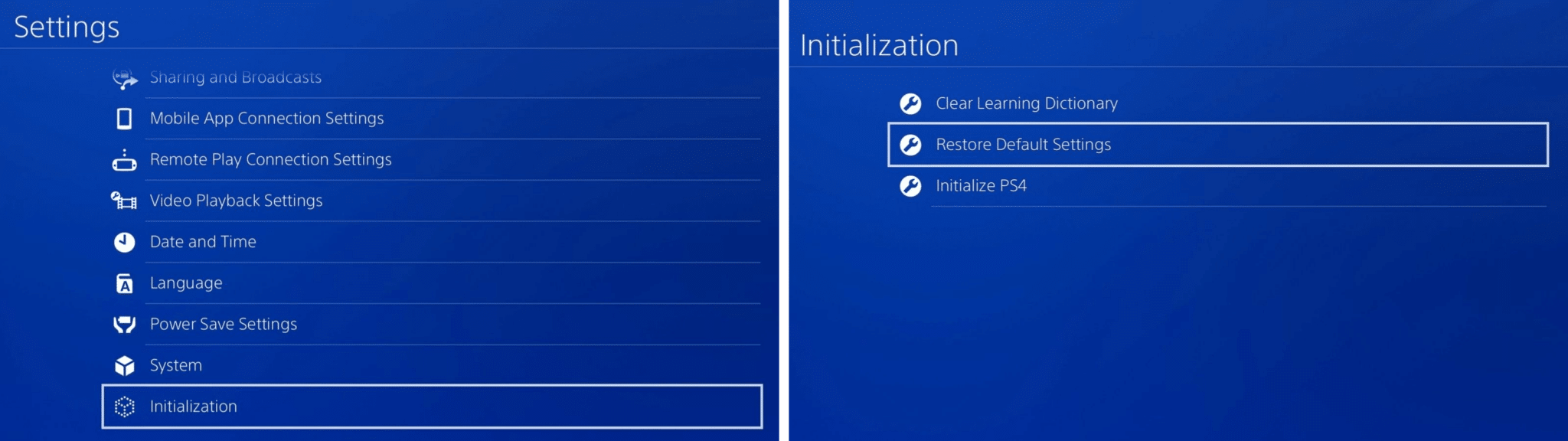 Reset PS4 to default settings to fix unable to connect to EA servers error