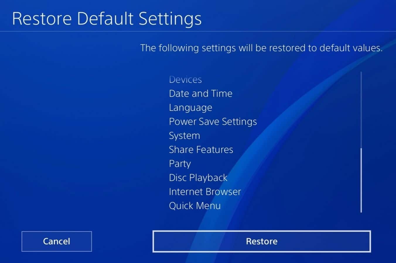 Restore default settings PS4 to fix unable to connect to EA servers error