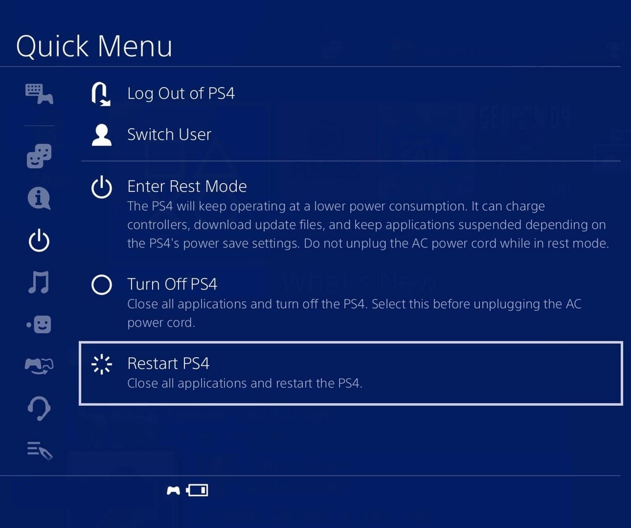 Restart PS4 to fix unable to connect to EA servers error