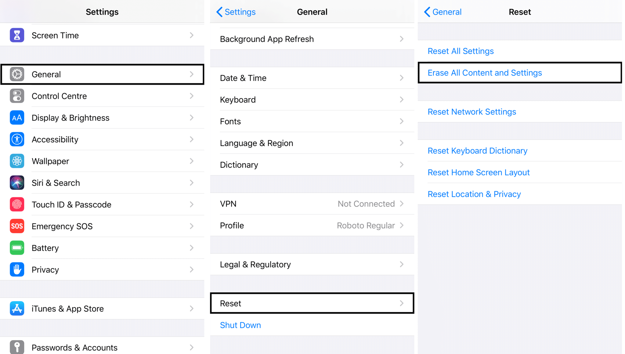Reset the device on iOS to fix the "Unable to Connect Apple Carplay" error