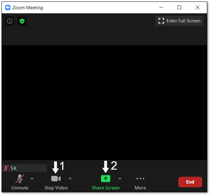 stop video before choosing share screen to fix zoom share screen not working