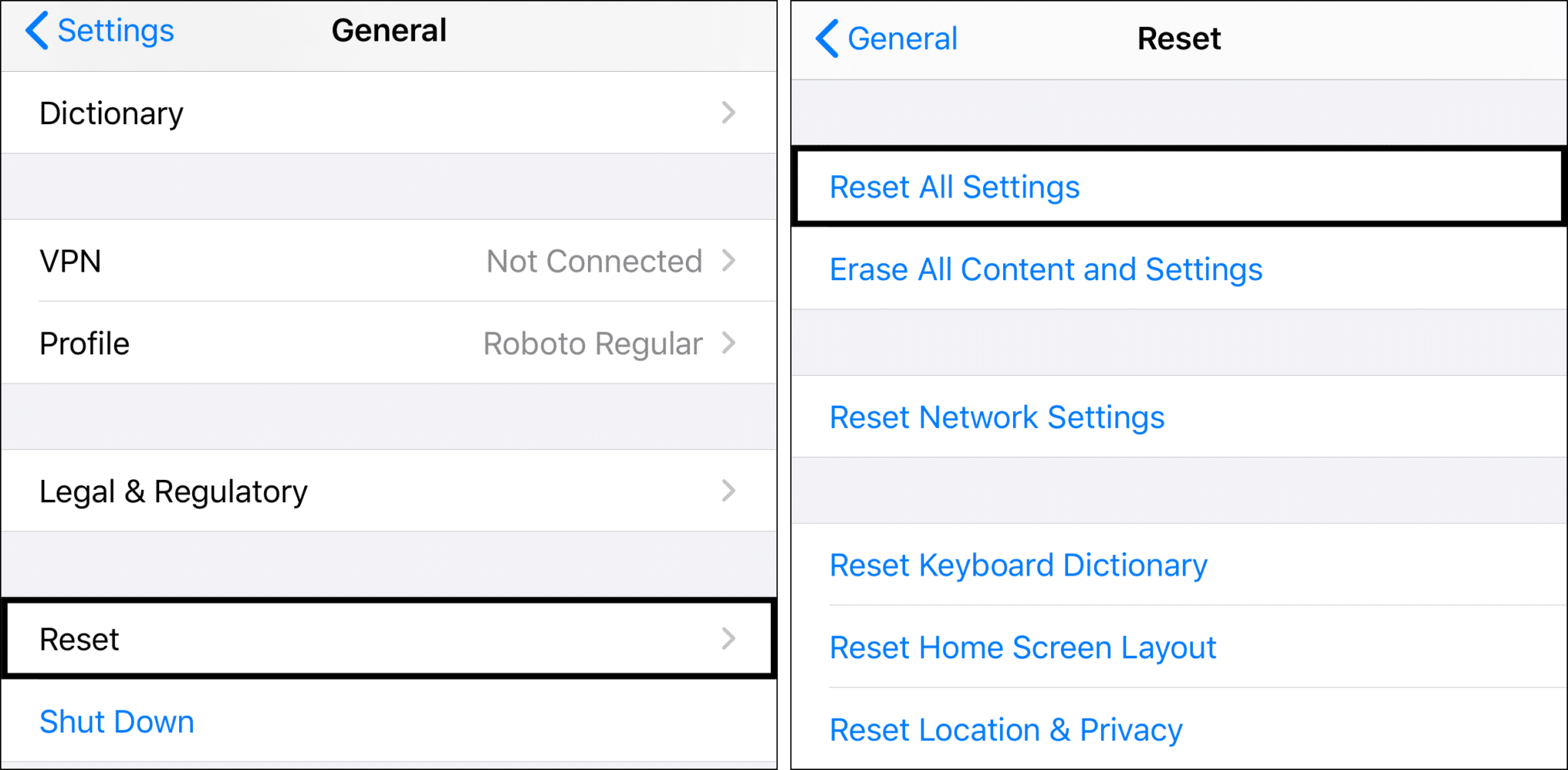 Reset the device on iPhone to fix Apple Music not working, connecting or playing songs