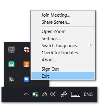 restart zoom application on Windows to fix zoom share screen not working