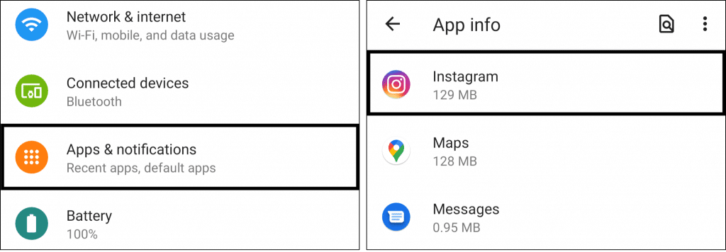 clear instagram cache and app data on android to fix Instagram not sending or receiving SMS verification code