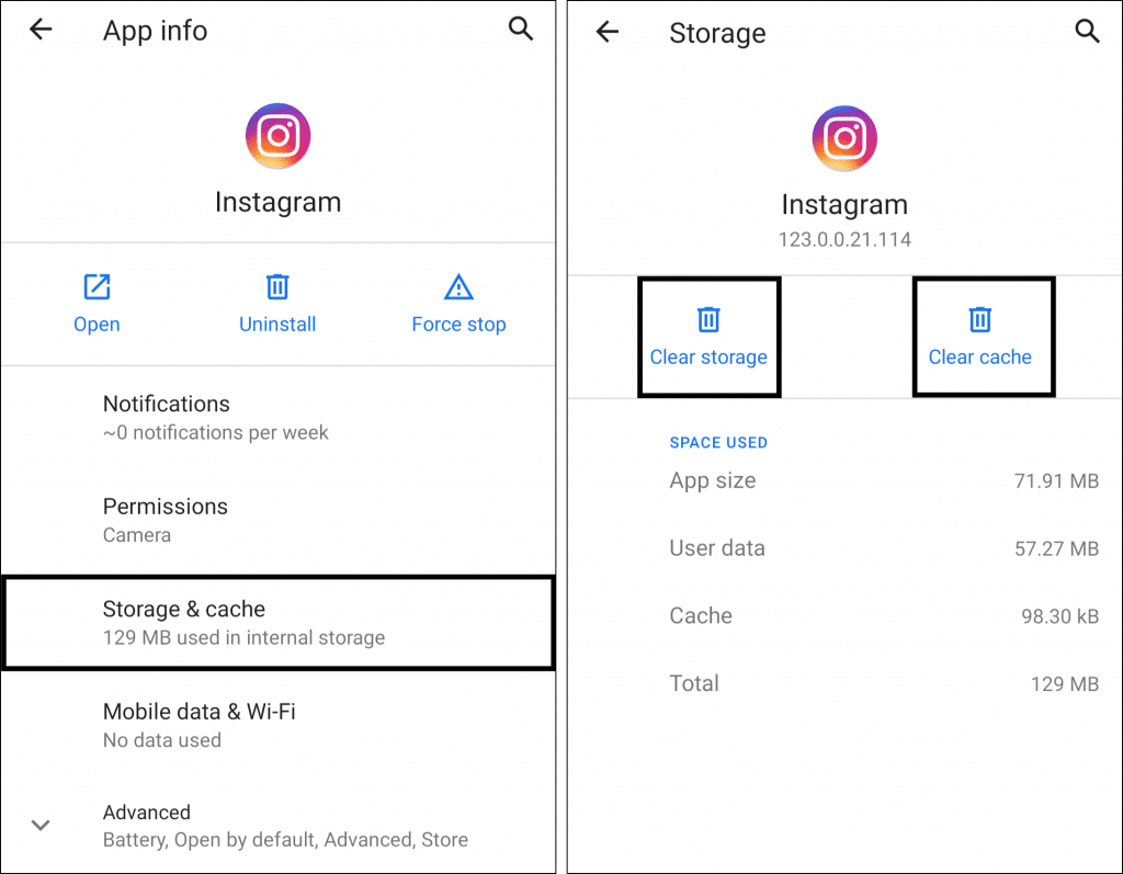 clear instagram cache and app data on android to fix Instagram news feed errors