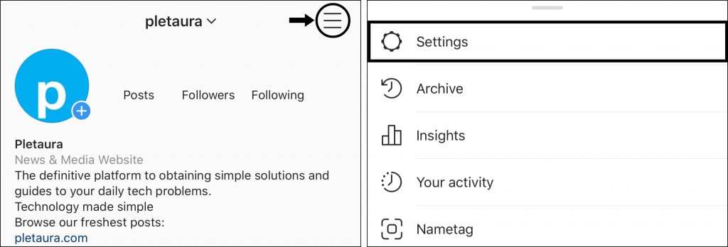 Open Instagram app settings to make account public to fix Instagram hashtags not showing or working on posts, reels or stories