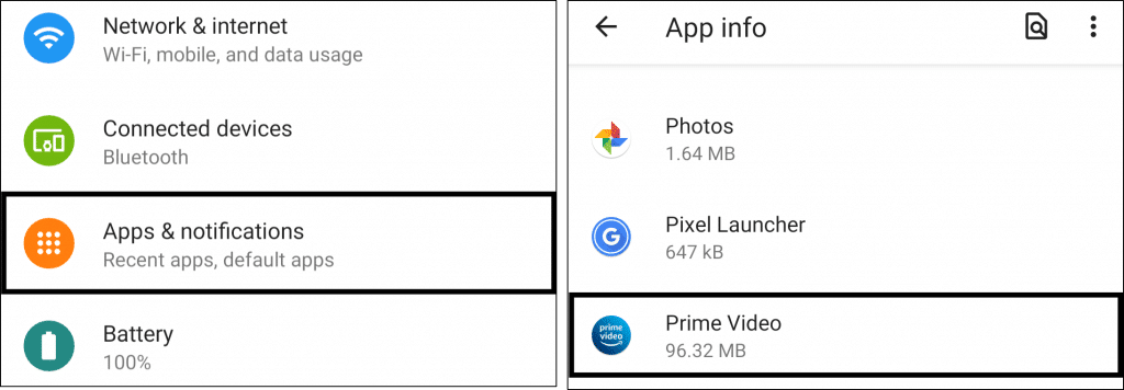 clear amazon prime video app cache and data on Android to fix Amazon Prime Video keeps buffering, stopping, freezing or not loading, working, internet connection/streaming problems