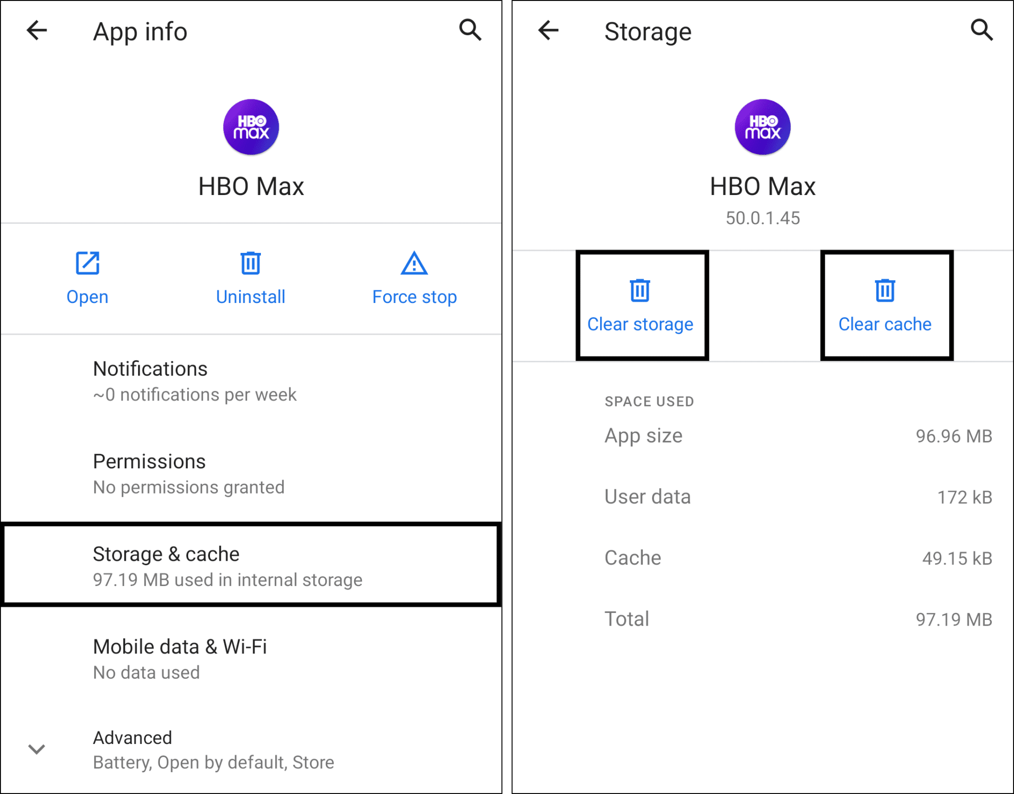 clear hbo max app cache on Android streaming devices to fix stream keeps buffering, not loading or playing