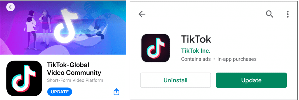 Update the TikTok app to fix TikTok live not working, showing, loading, or buffering