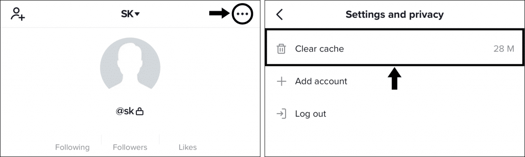 clear tiktok app cache to fix TikTok liked videos disappeared, not showing, updating, saving or working