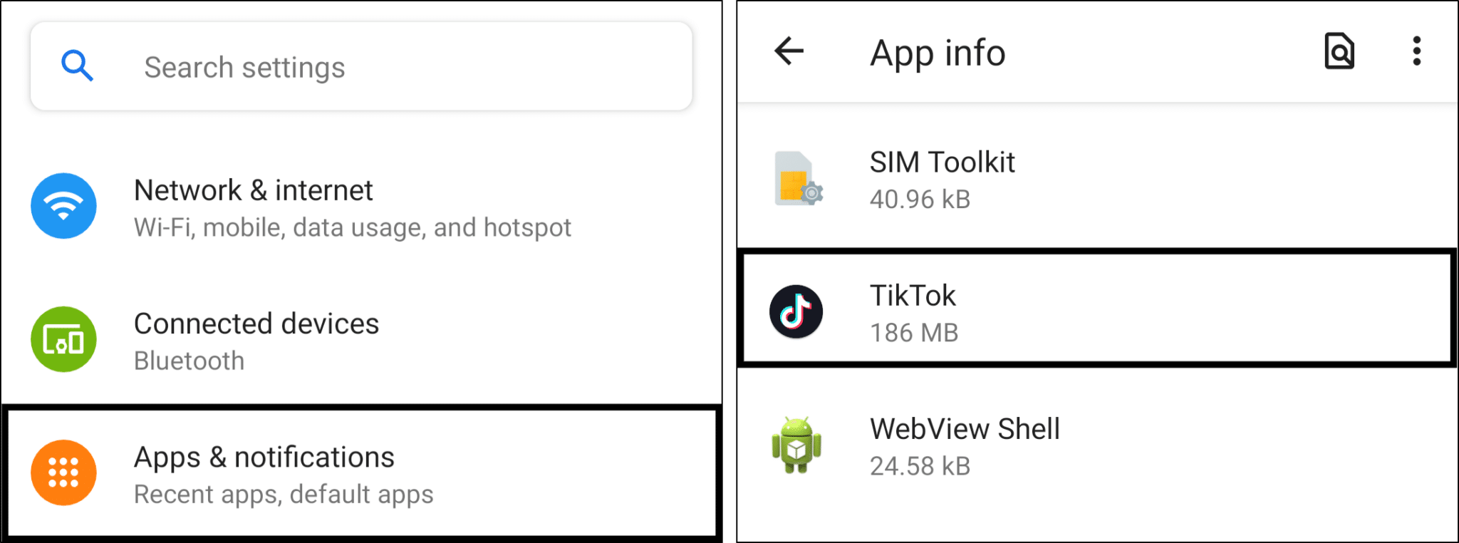 access tiktok in the android system settings