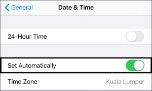 set date and time settings automatically on iPhone to fix whatsapp status not uploading