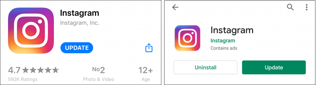Update Instagram app to fix instagram news feed errors