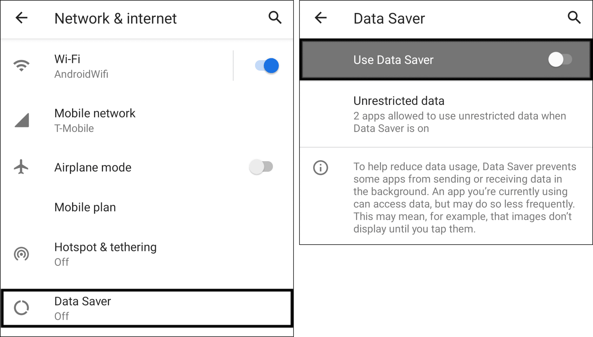 turn off data saving mode on android to fix Microsoft Outlook app email notifications not working on iOS or Android