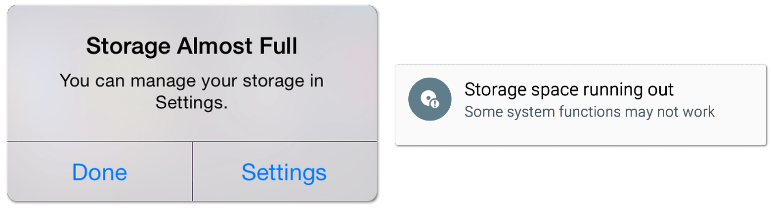 storage almost full on iPhone and iPad and Storage space running out on Android