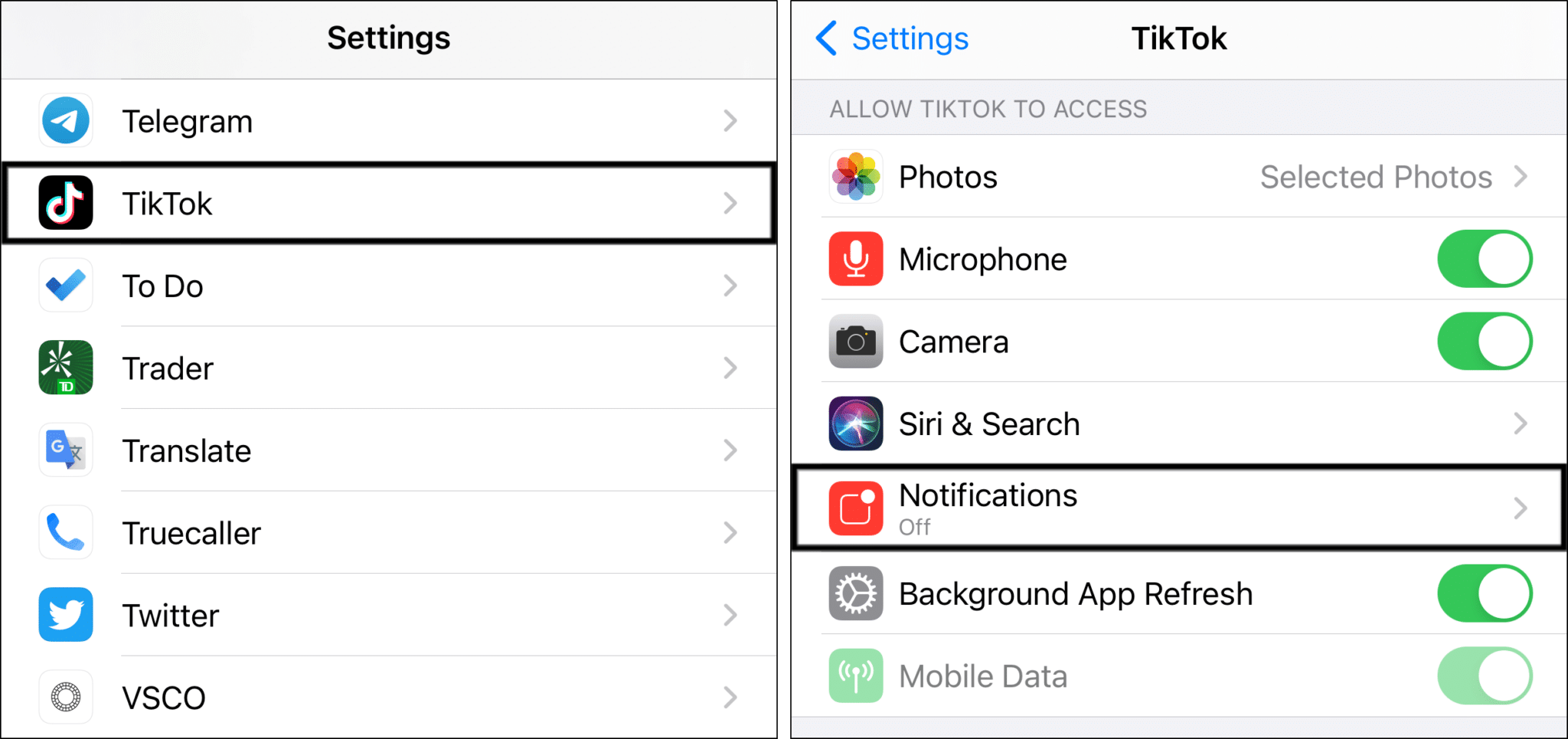 enable the notification settings in the system settings on iPhone and iPad to fix TikTok post and push notifications not working