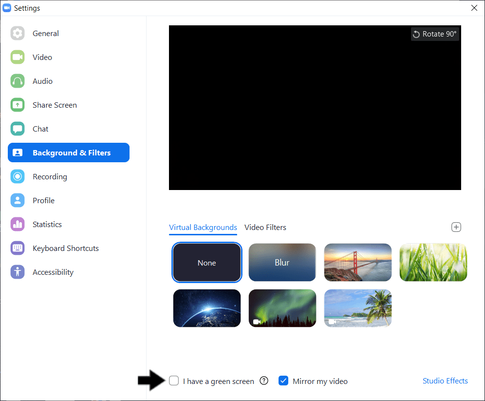 disable green screen option on zoom client to fix Zoom virtual background or green screen not working