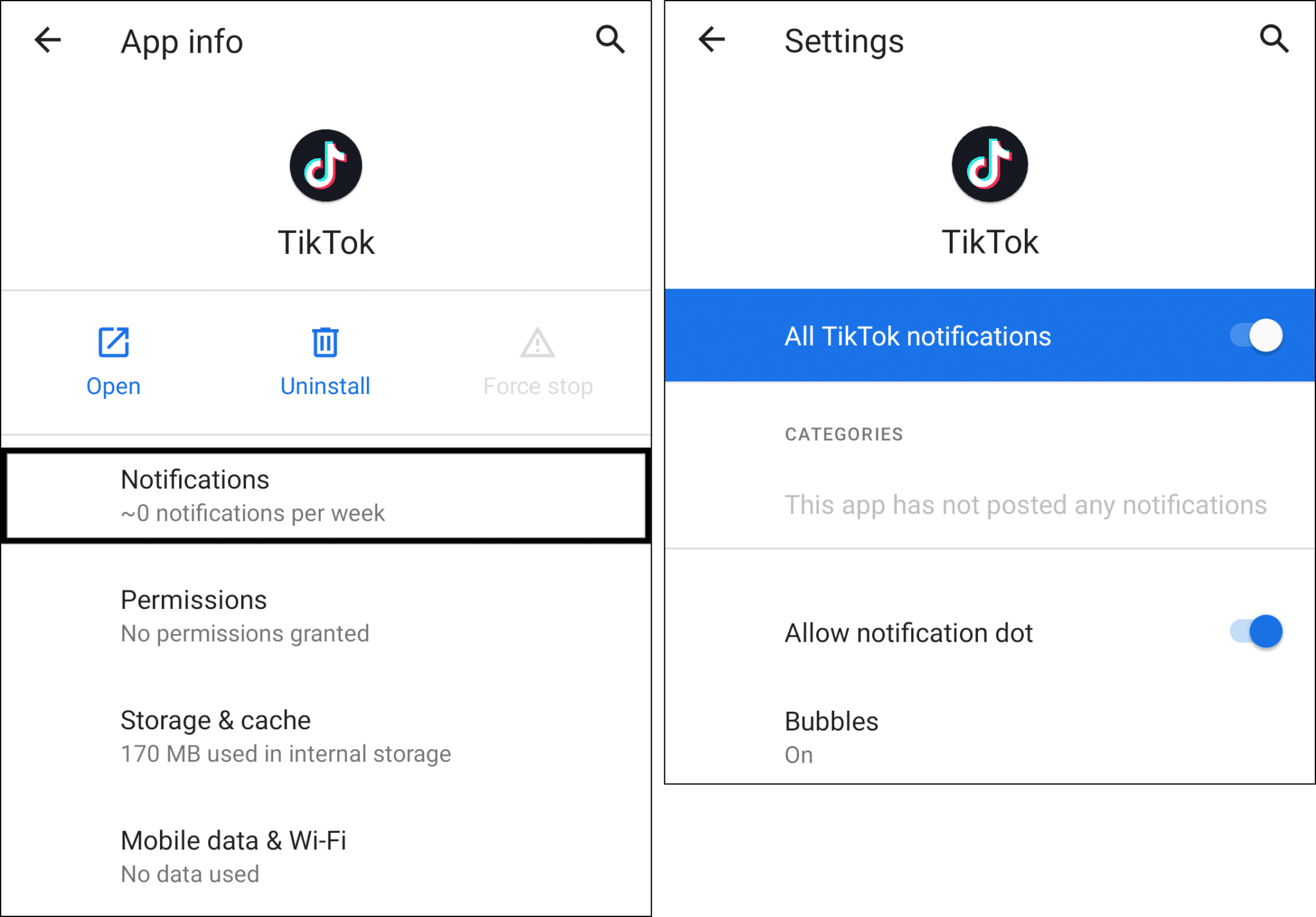 enable the notification settings in the system settings on Android to fix TikTok post and push notifications not working