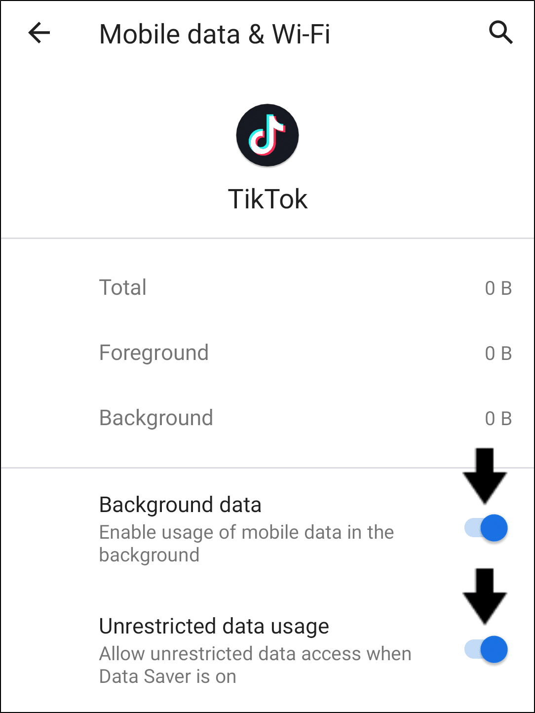 allow background data usage for TikTok on Android to fix notifications not working