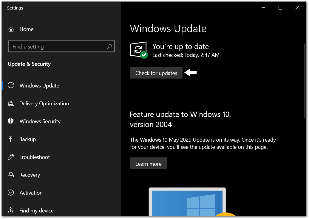 check for OS updates on windows to fix Zoom Virtual Background or Green Screen not working