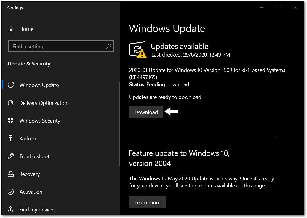 check for OS updates on windows to fix Zoom Virtual Background or Green Screen not working