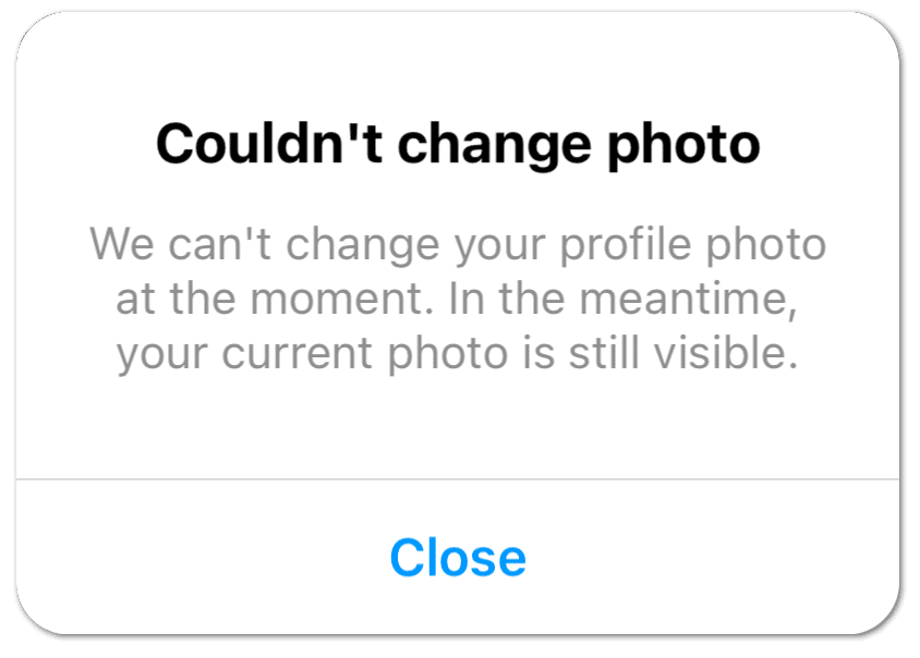 instagram profile picture not changing or updating, "Couldn't change photo" error