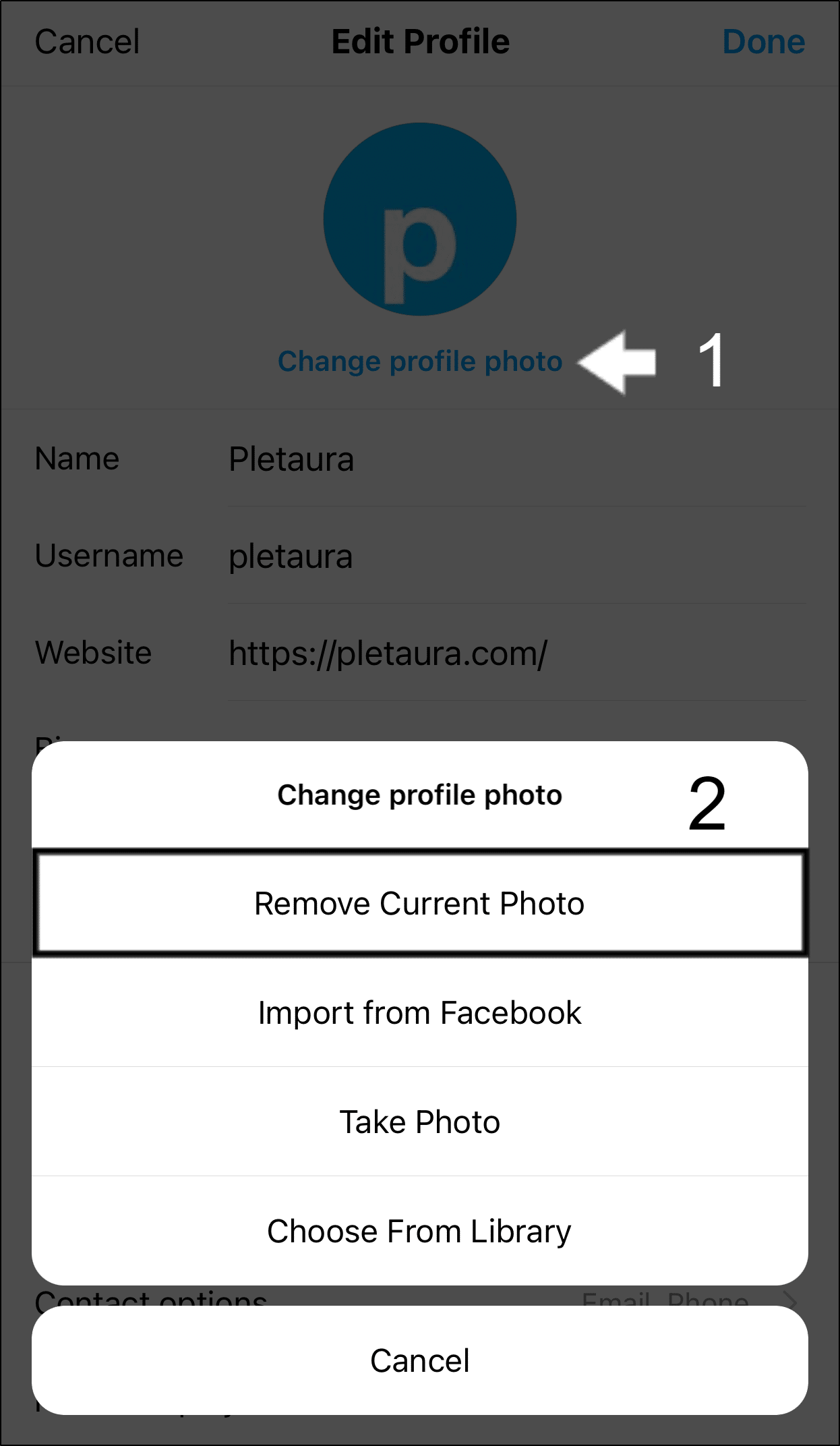 delete existing profile picture to fix instagram profile picture not showing or changing
