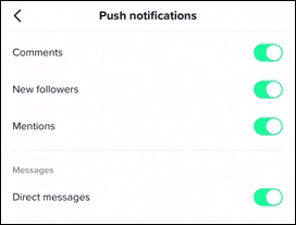 disable and enable the notification settings to fix TikTok notifications not working
