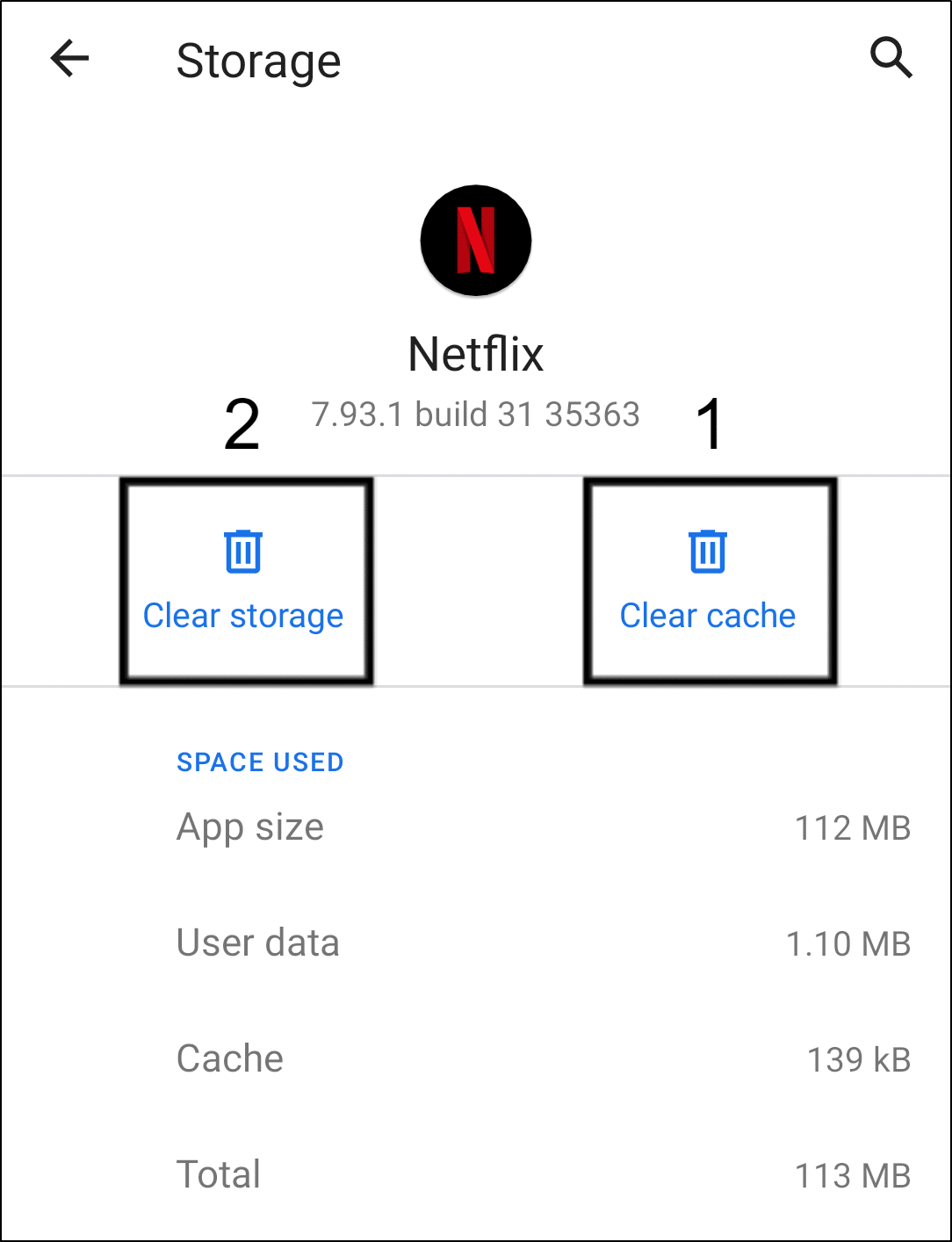 clear Netflix app cache and data on Android to fix search bar not working