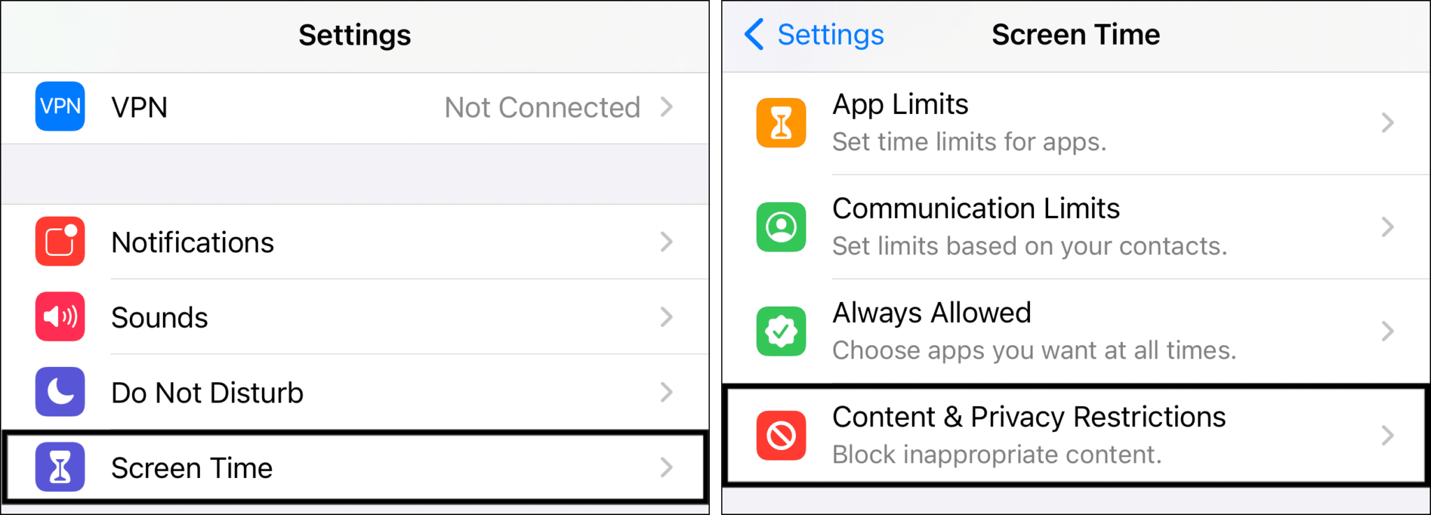 check screen time restriction settings to fix the "Unable to Connect Apple Carplay" error