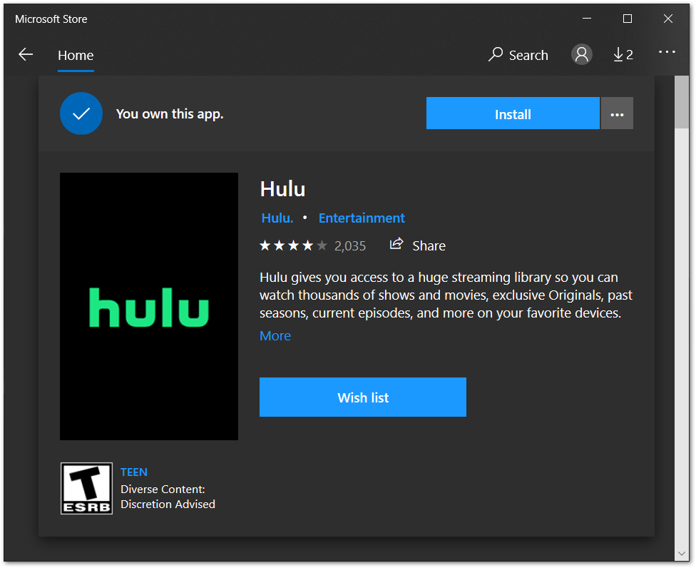 avoid using the hulu app on the windows store