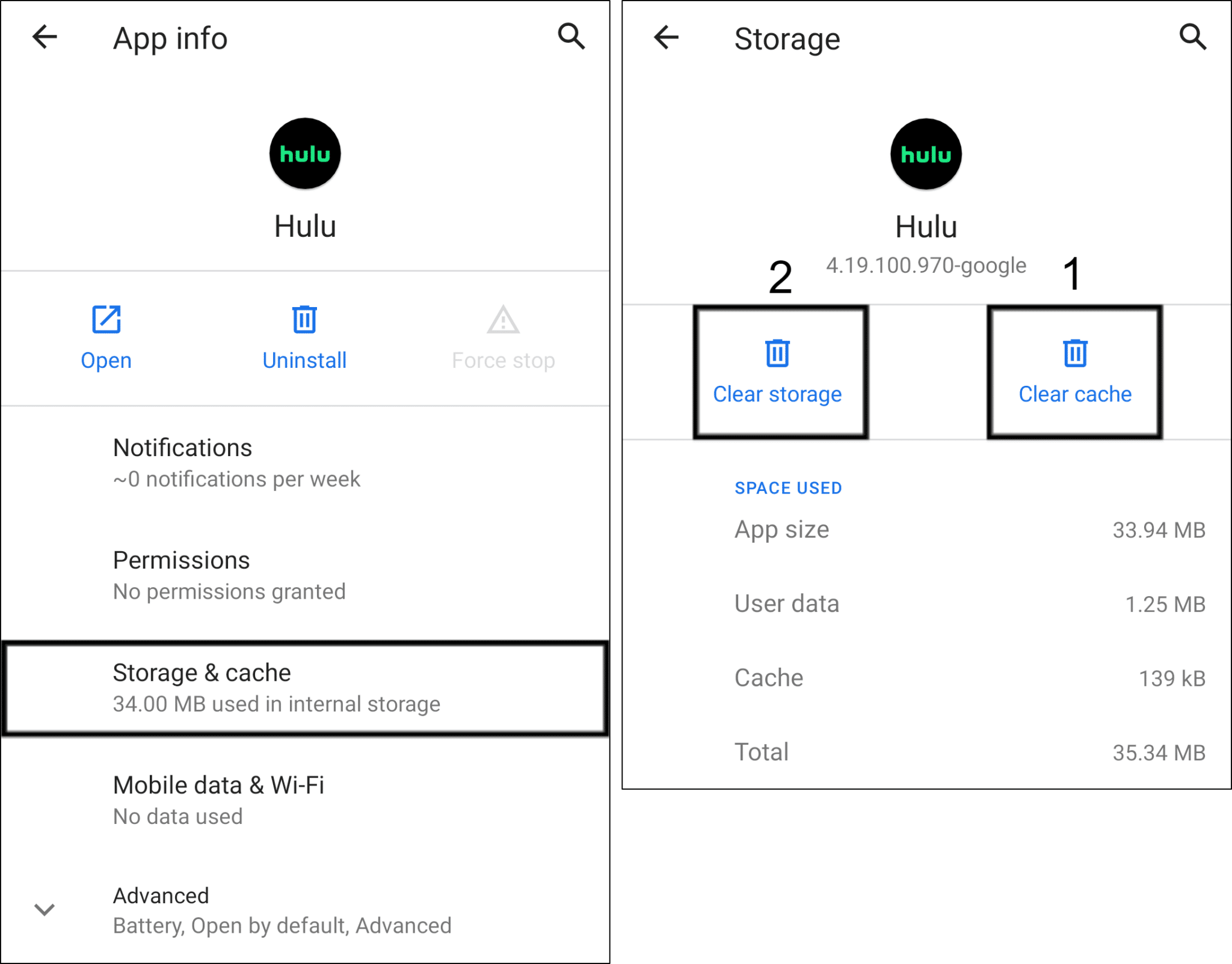 clear Hulu app cache and data on android to fix can't login to hulu or log in button not working