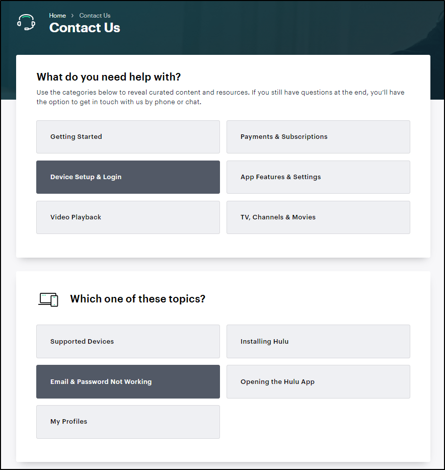 contact Hulu help to fix can't login to hulu