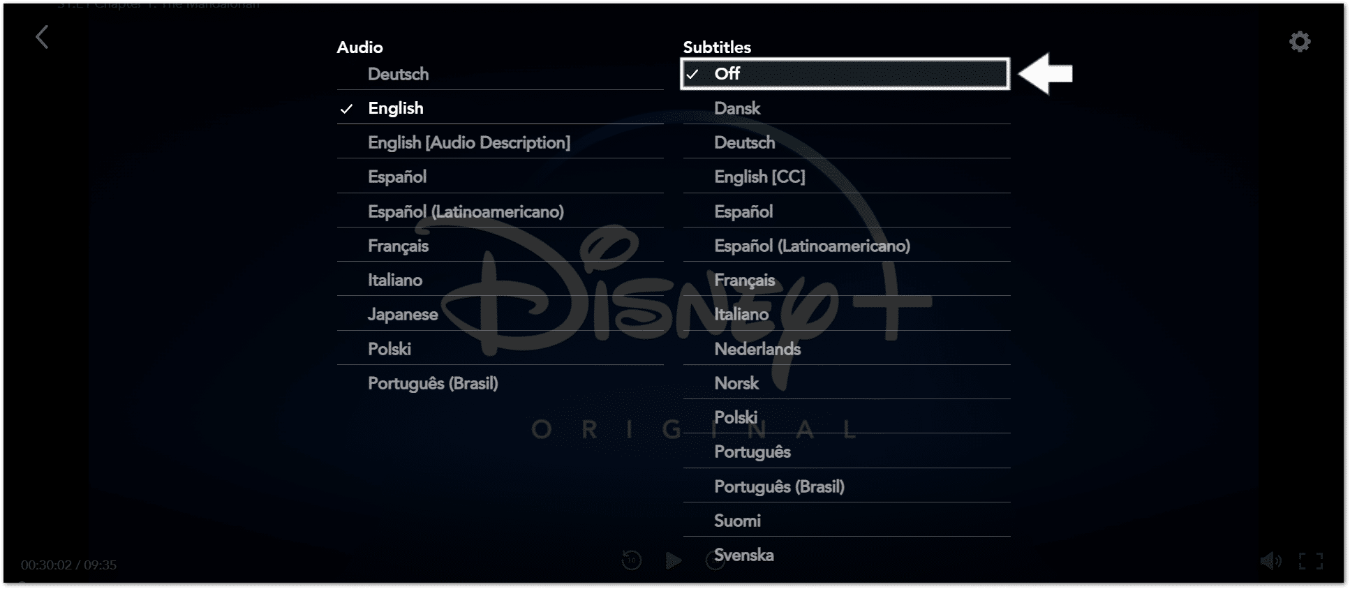 toggle the subtitles off and then on to fix Disney Plus subtitles or closed captions not working