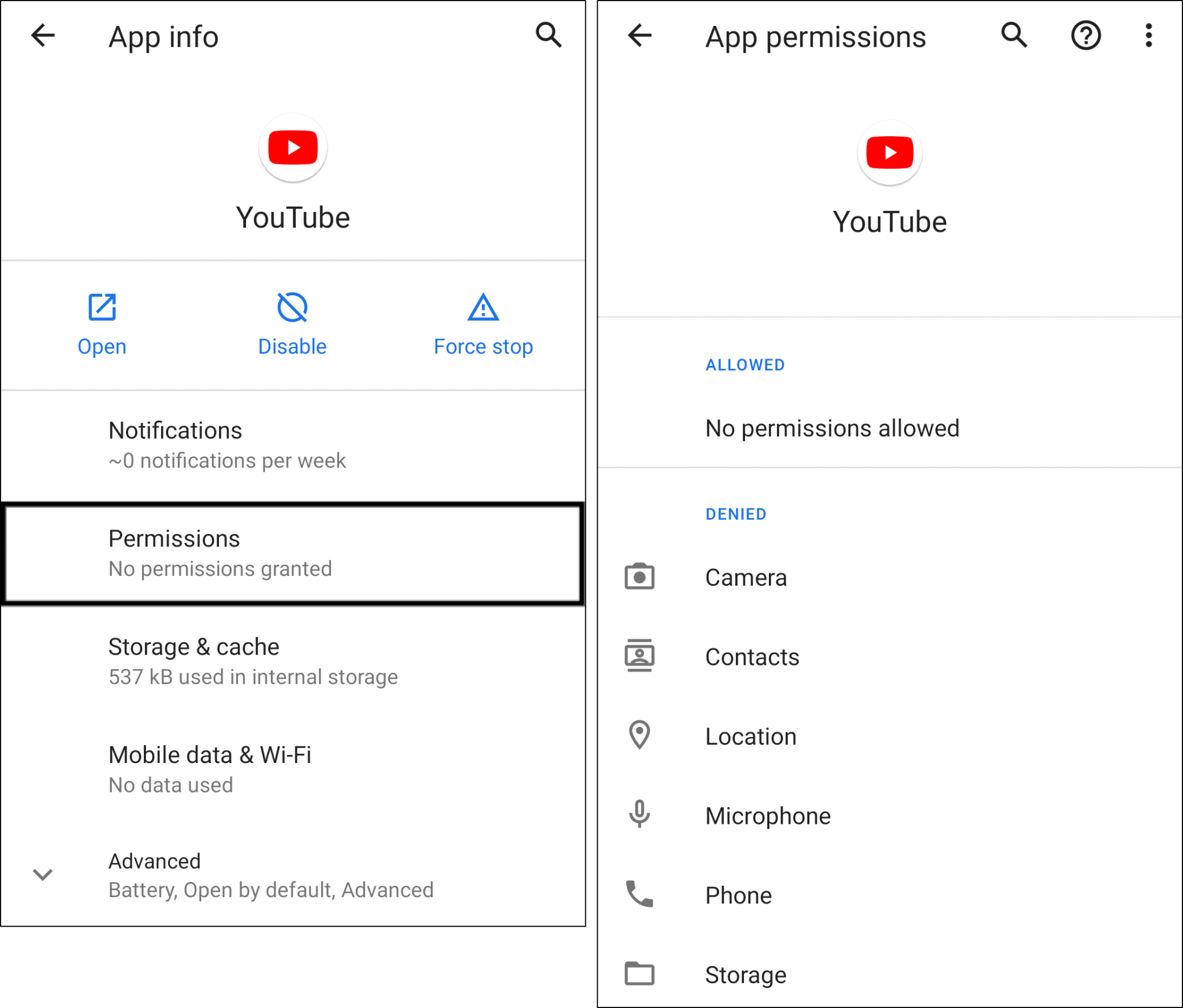 allow YouTube app permissions on Android to fix video not uploading or stuck on processing