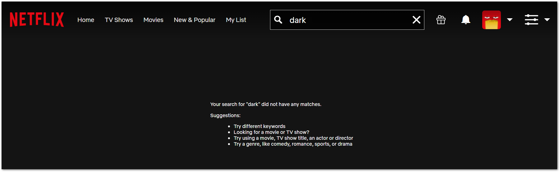 netflix search bar no results or not working