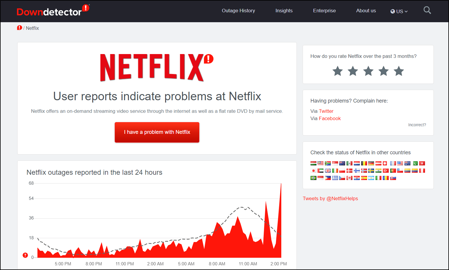 check the Netflix server status at downdetector if search bar is not working