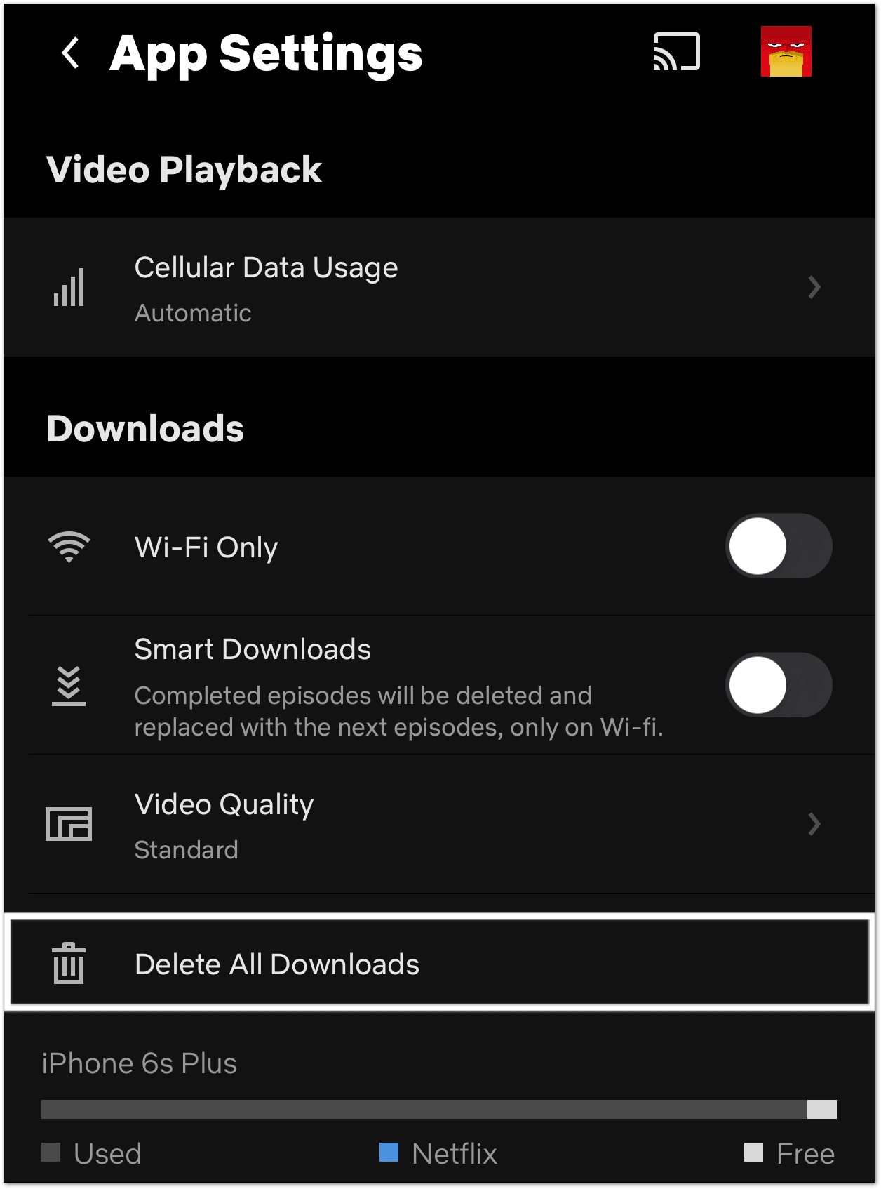 delete all Netflix downloads to fix downloads not working or playing