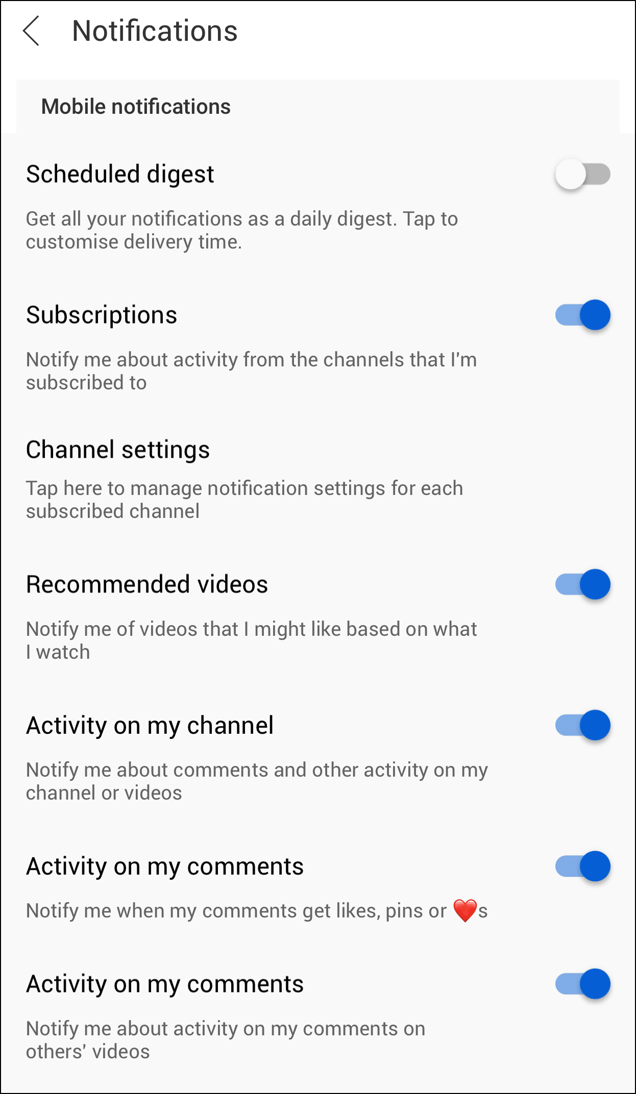 enable YouTube app notification settings to fix notifications not working