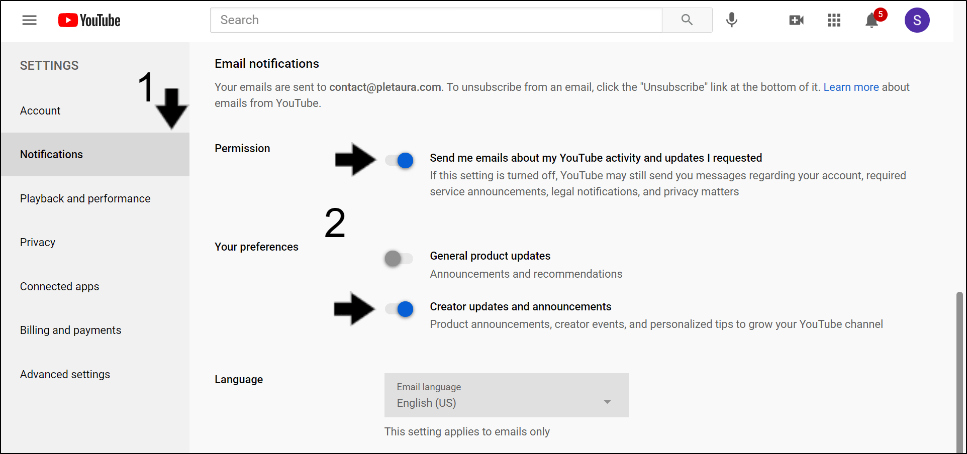 enable YouTube email notification settings to fix notifications not working