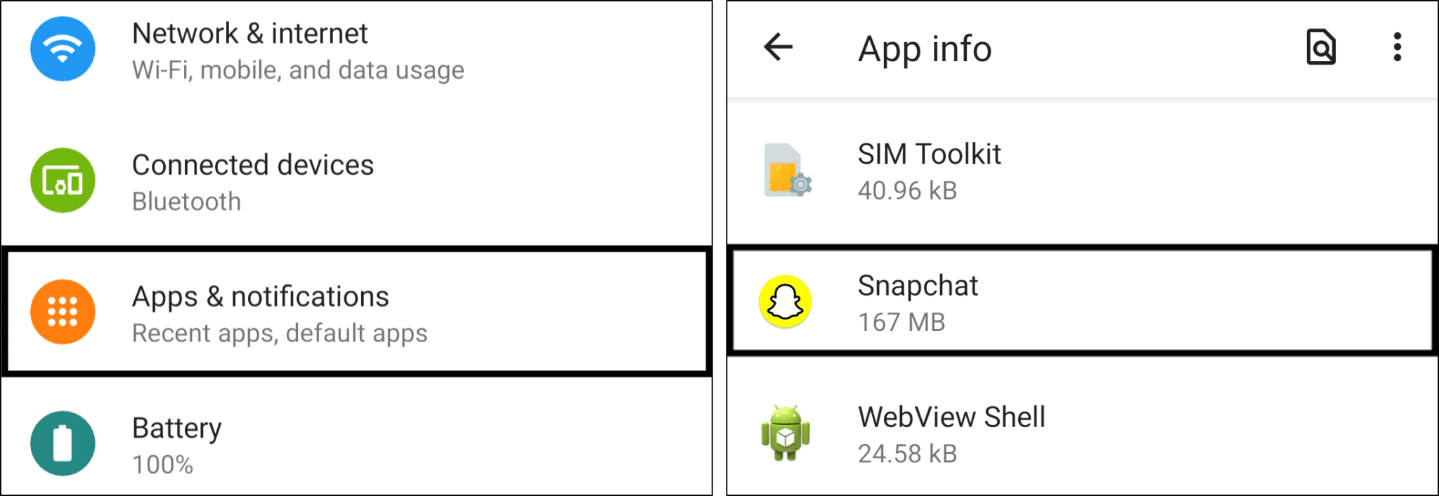 clear snapchat cache through Settings app on Android to fix stories or snaps not showing or loading