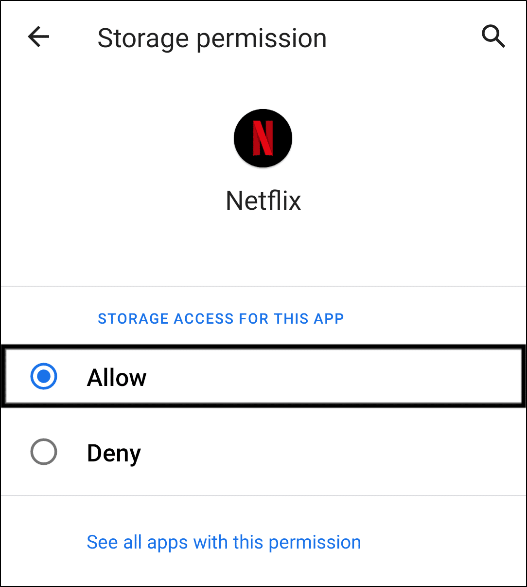 allow Netflix app permission to device storage on Android to fix downloads not working or playing
