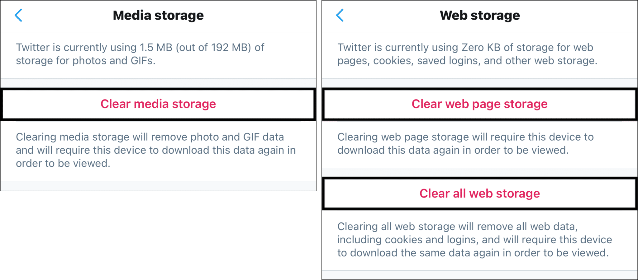 clear Twitter app data and cache through app settings to fix images or photos not loading or showing