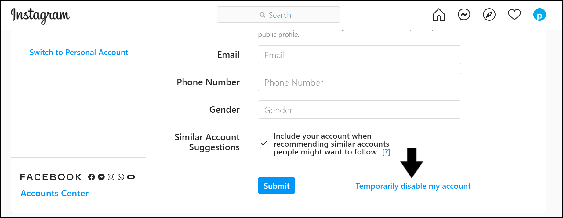 deactivate and reactivate your Instagram account to fix direct messages not sending, loading, showing or working