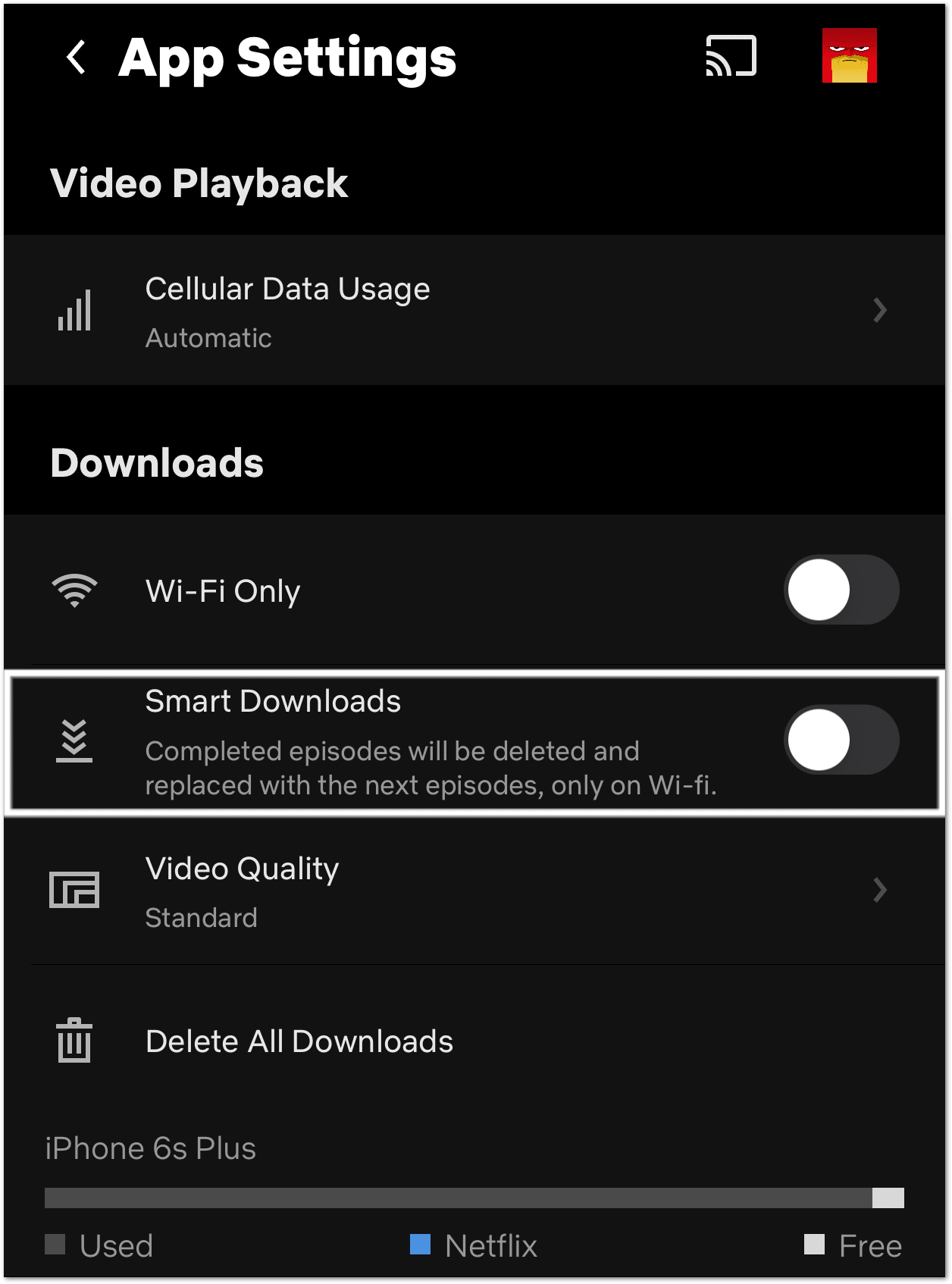 turn off smart downloads in Netflix settings to fix downloads not working or playing