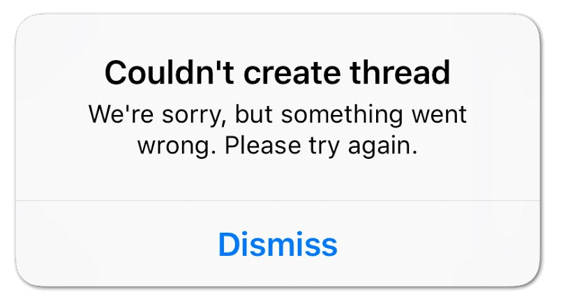 Instagram Couldn't create thread error or direct message not sending