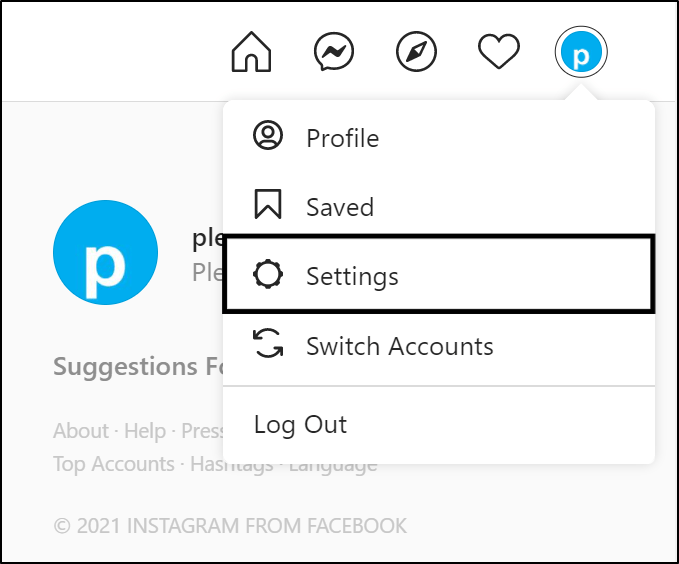 Open Instagram settings through web browser to remove connected apps and websites from Instagram account