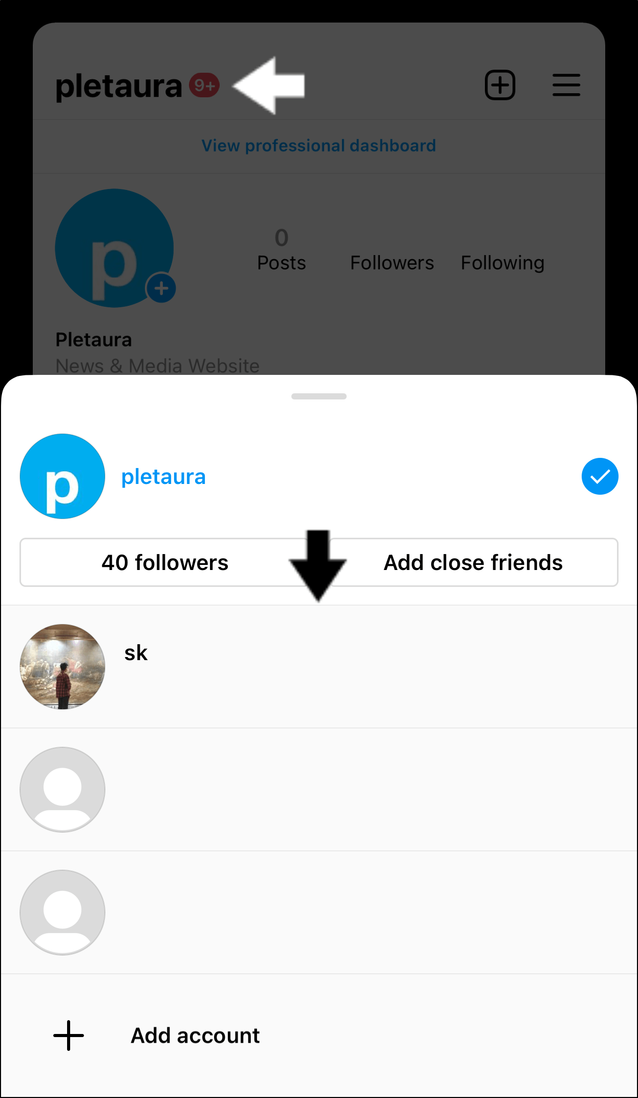 switch Instagram accounts if direct messages not sending, loading, showing or working