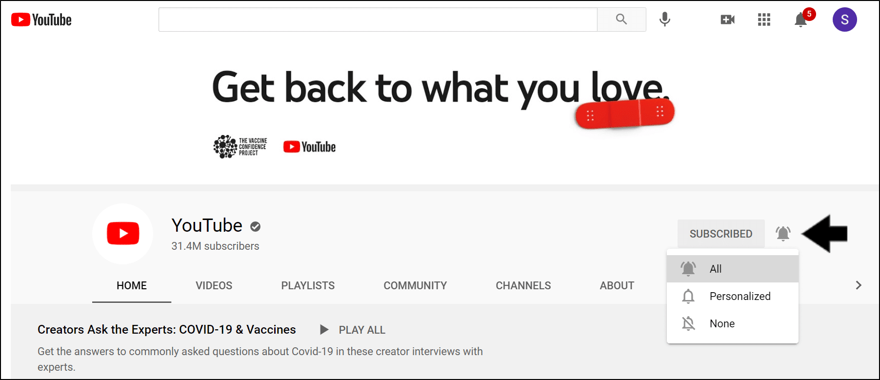 Check the YouTube channel’s notification settings to fix notifications not working