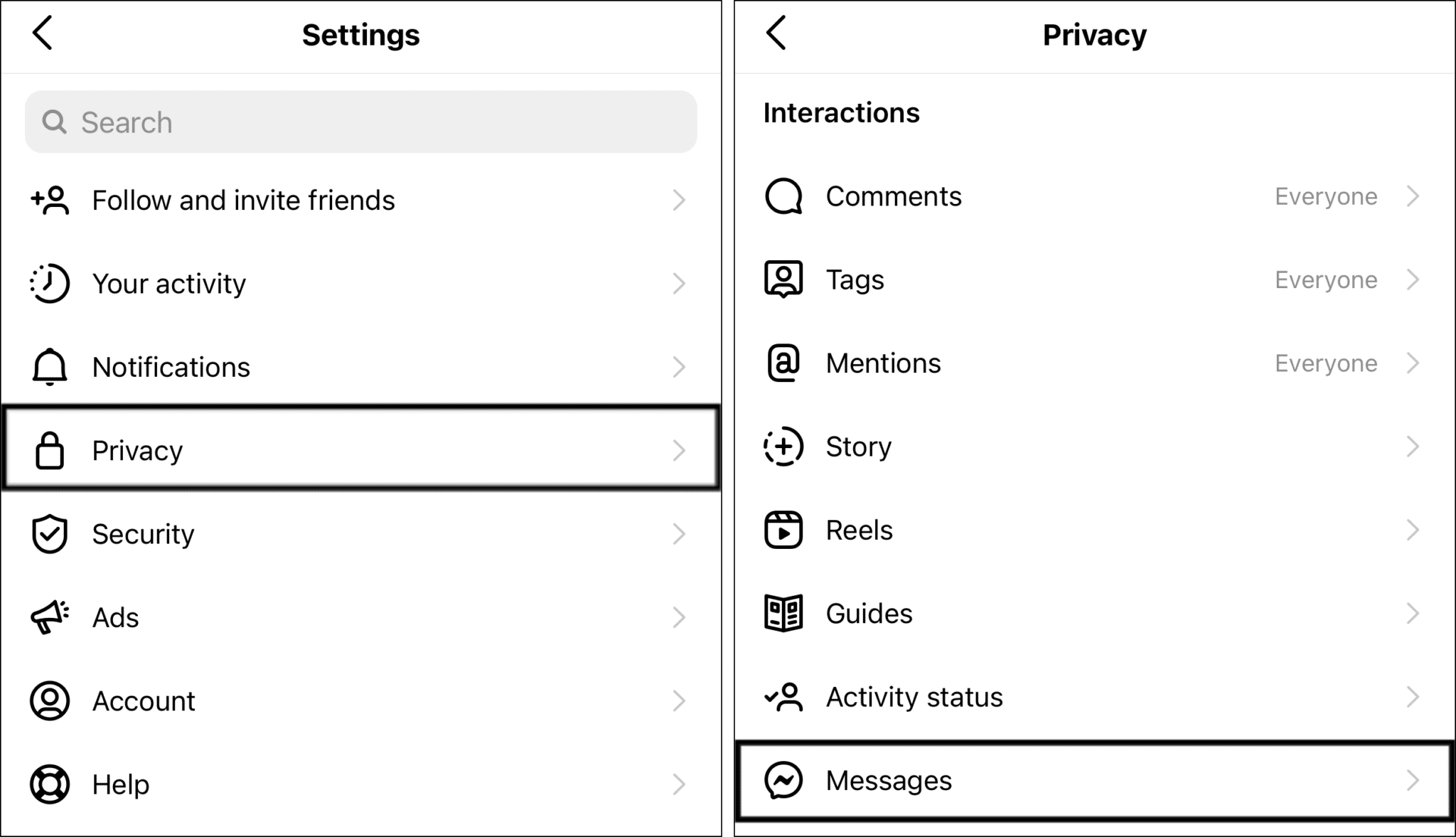 removing message requests feature through Instagram app settings